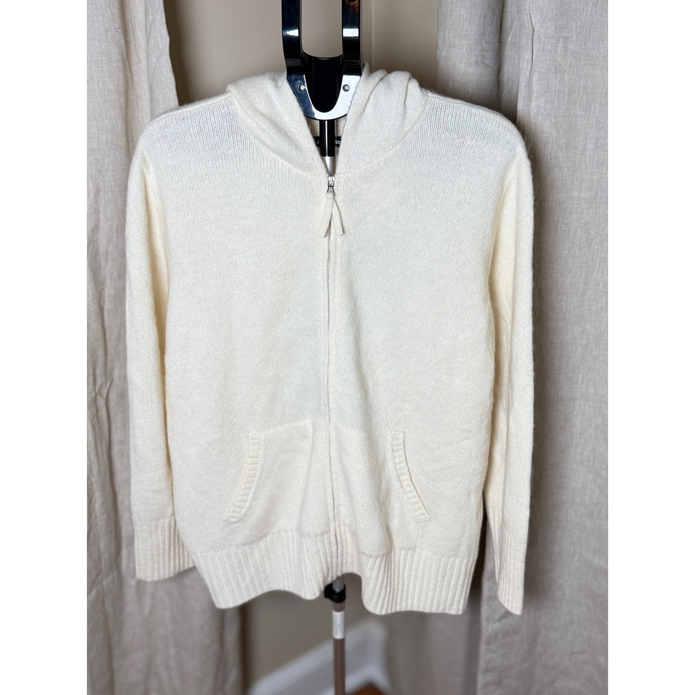 Woolovers Women XXL Cream White Full Zip Hooded Knit Sweater Natural Fibers NWT
